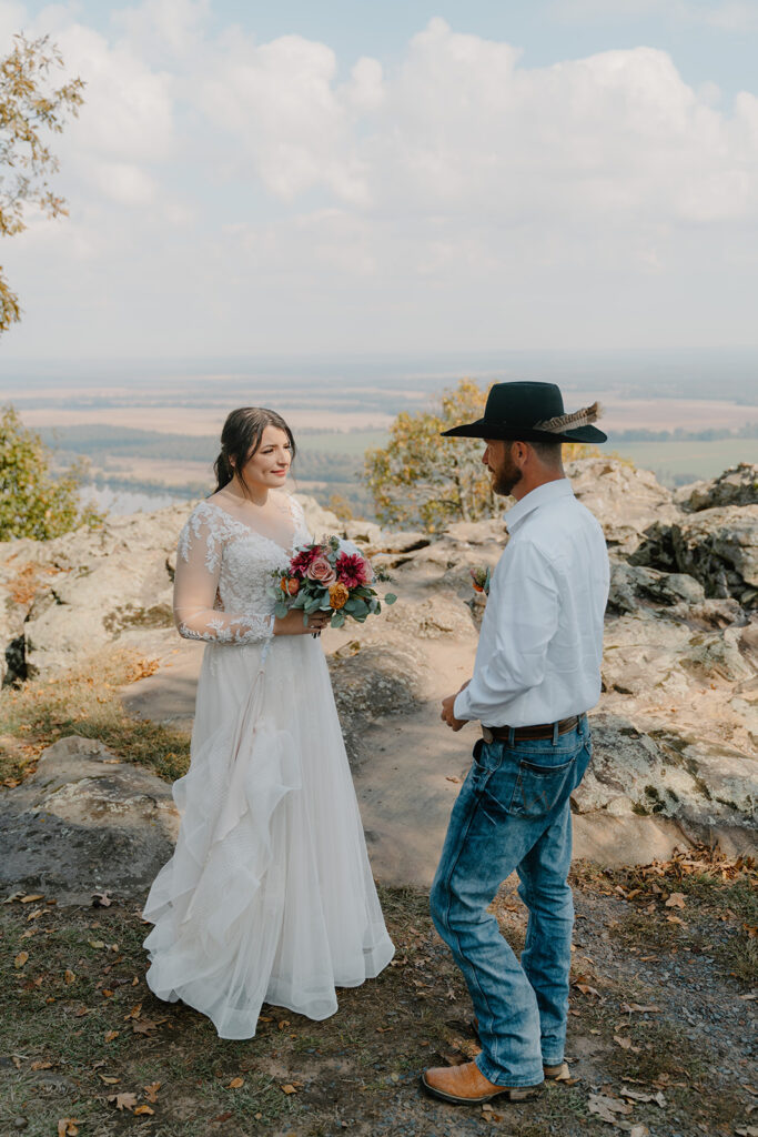 photo of bride and groom eloping at Stout's Point Overlook at Petit Jean Mountain State Park