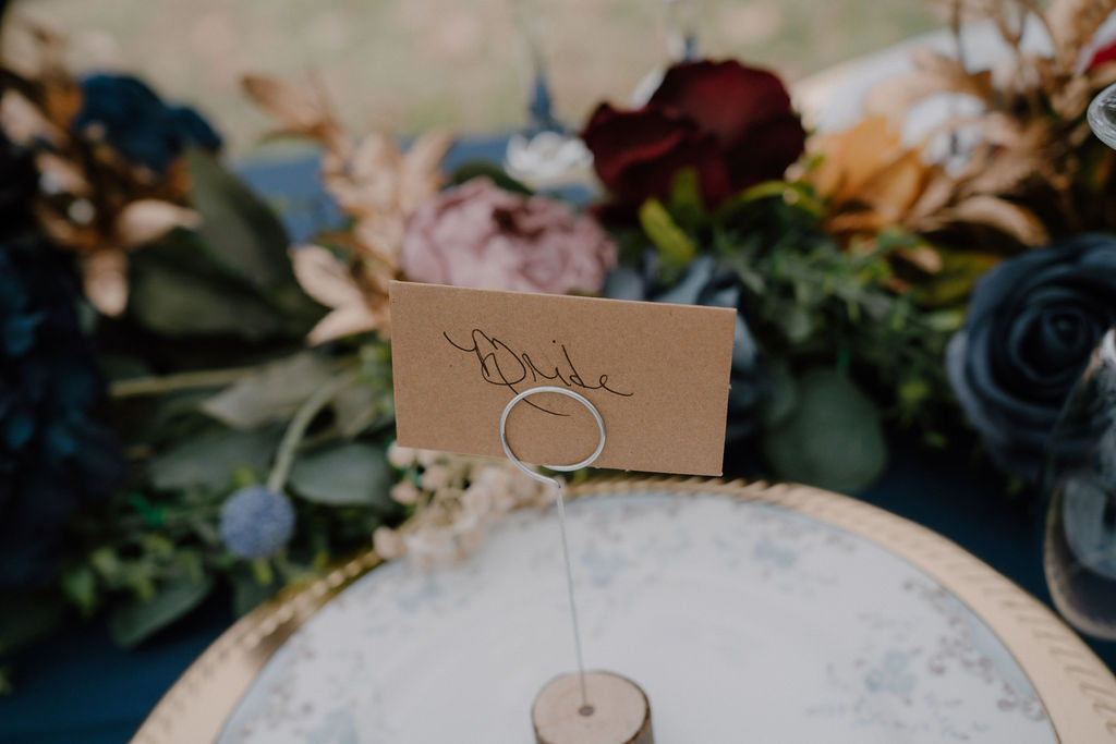 Photo of bride's place card at the reception table