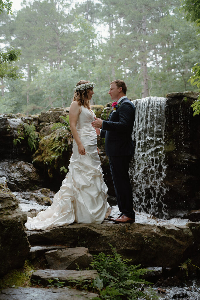 photo of bride and groom at their first look