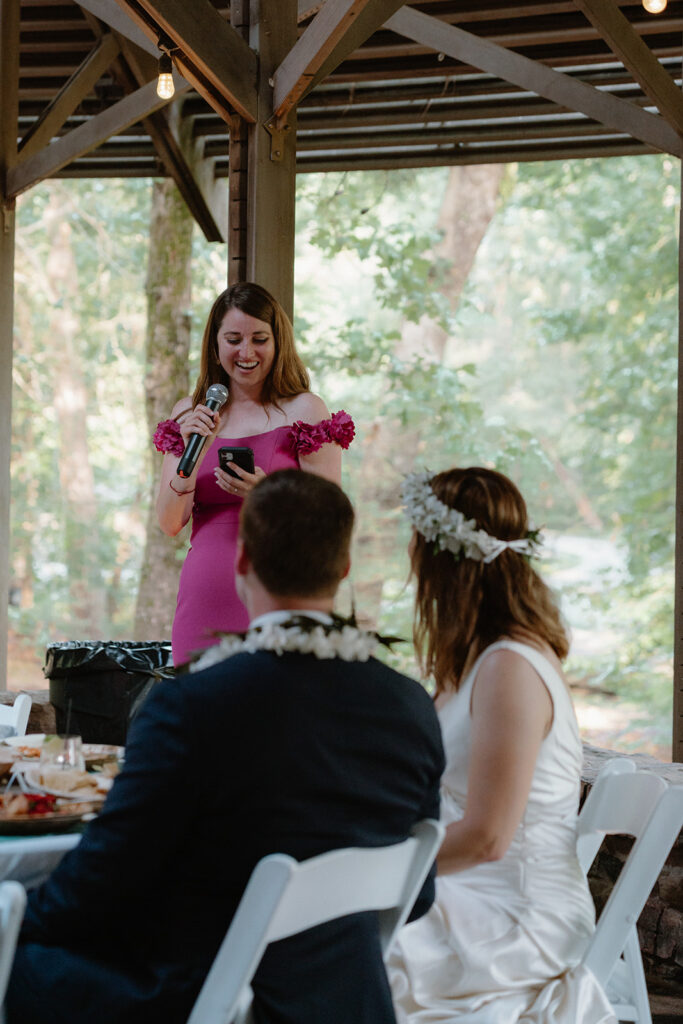 sister of the bride giving a speech