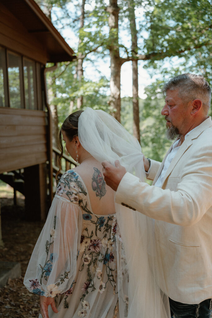 photo of bride and father of the bride's first look