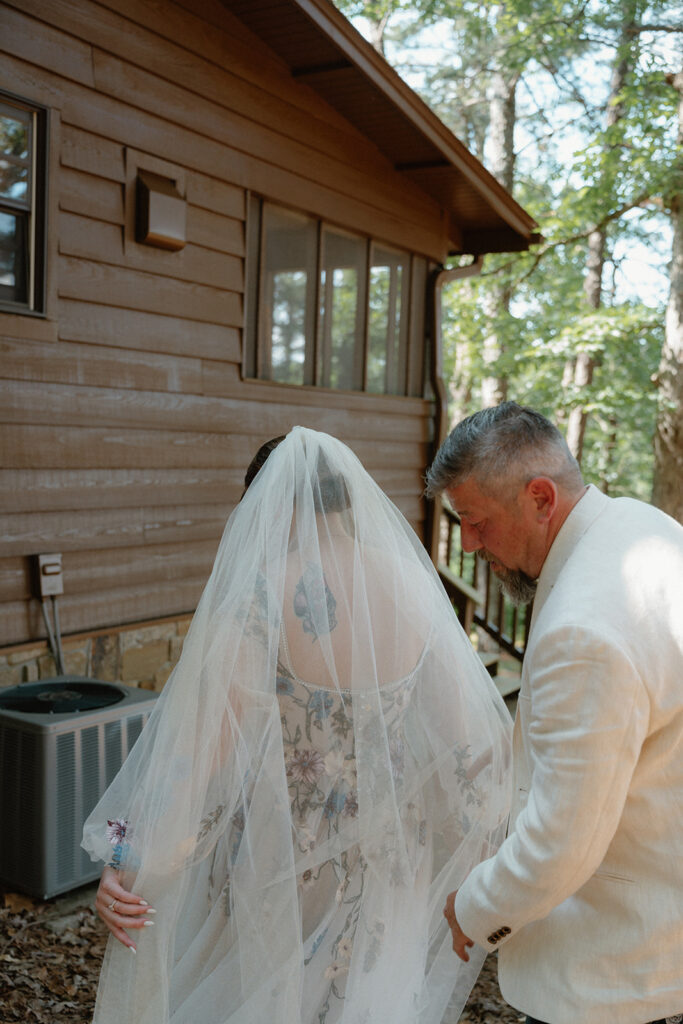 photo of bride and father of the bride's first look