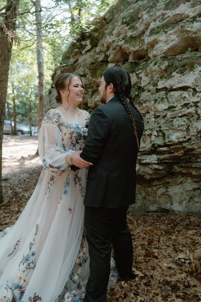 photo of bride and groom at their first look