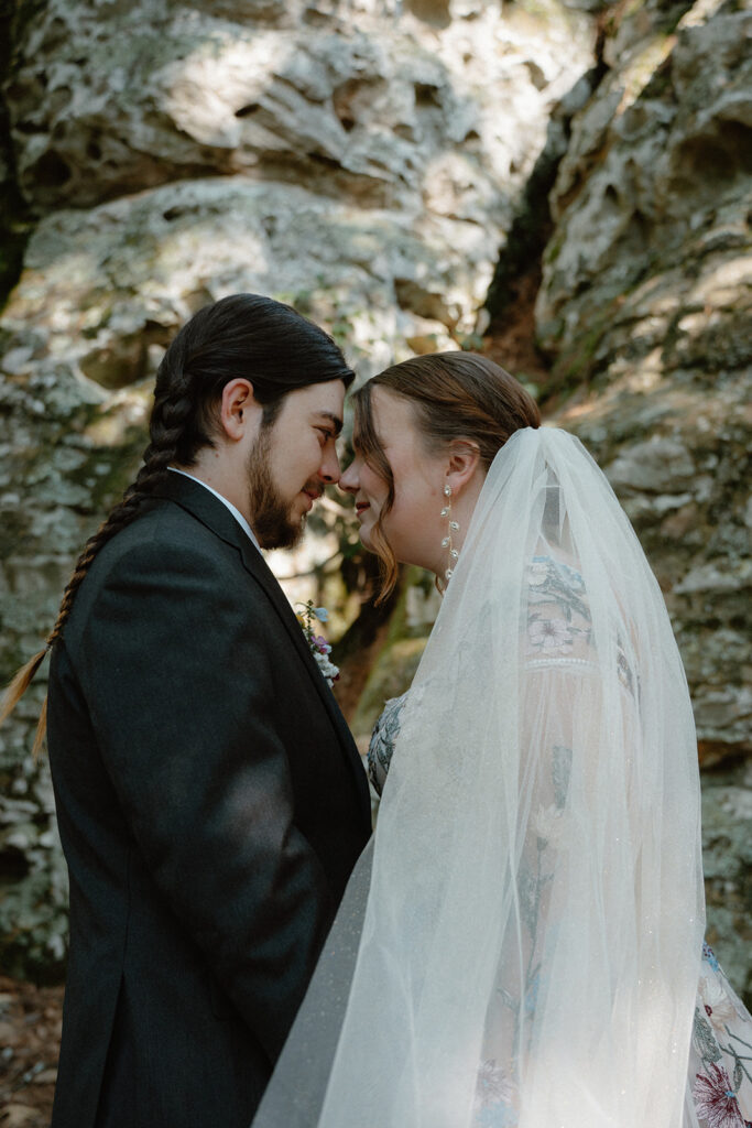 photo of bride and groom at their first look