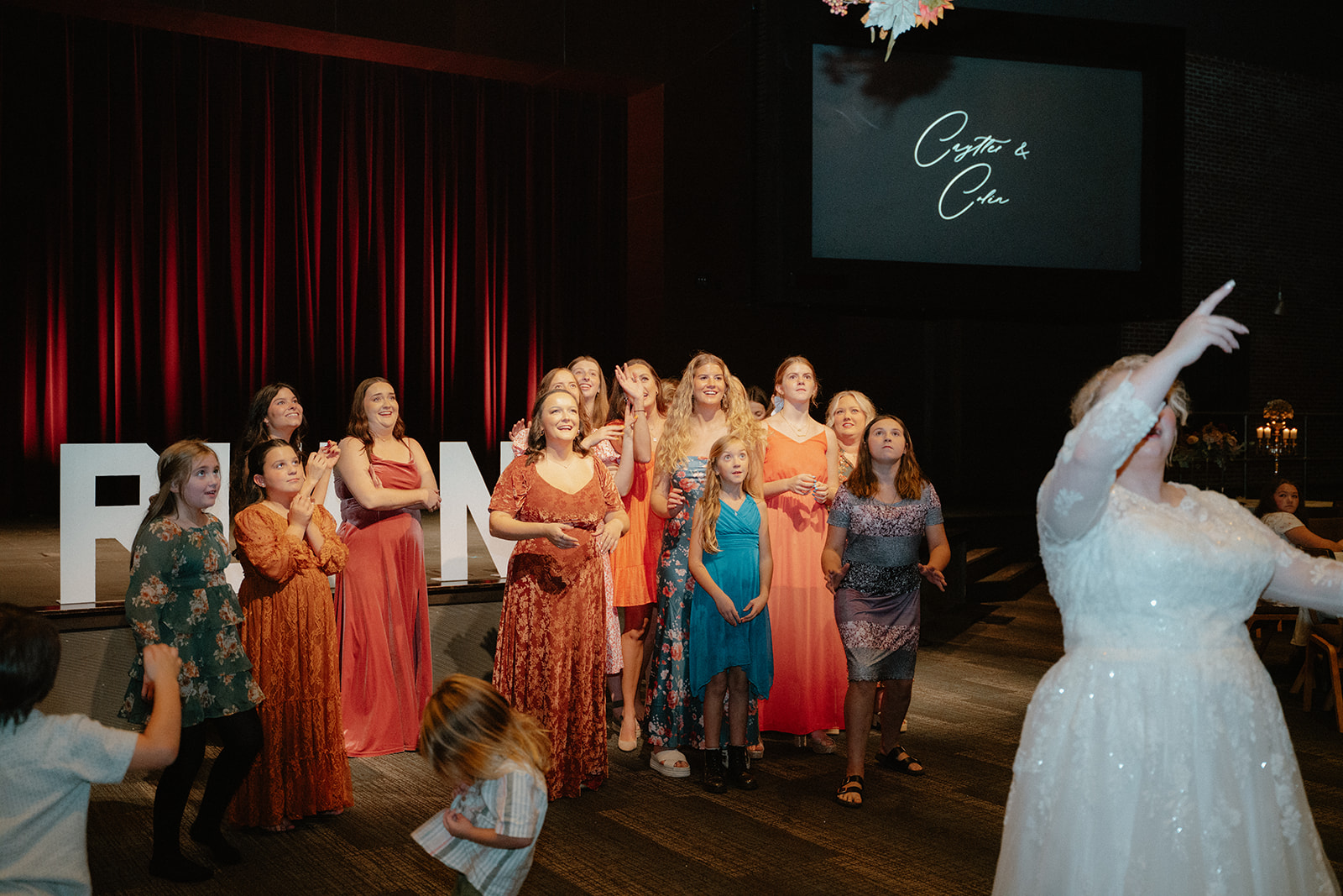 Wedding Reception bouquet toss photos