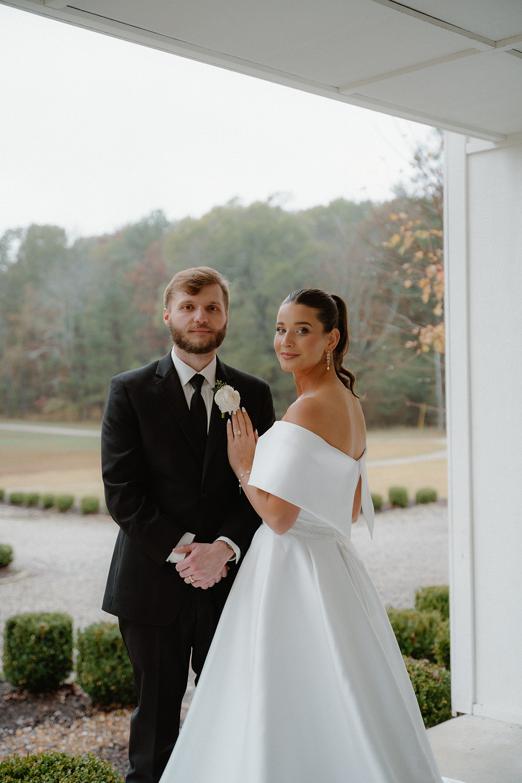Photo of bride and groom after getting married in the Fall in Arkansas